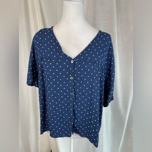 Madewell Navy Blue Polka Dot Button Front Blouse - Size L